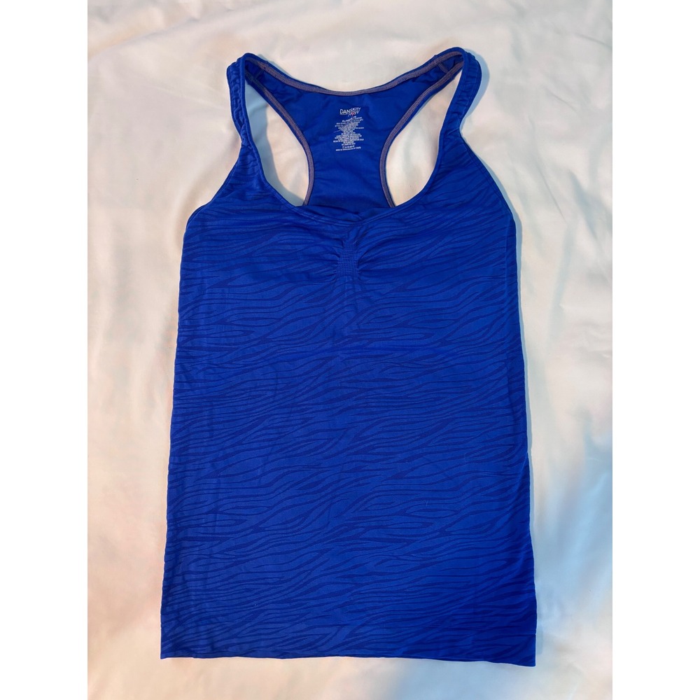 Danskin Now Womens Royal Blue Zebra Print Racerback Tank Top Shelf Bra XL 16-18
